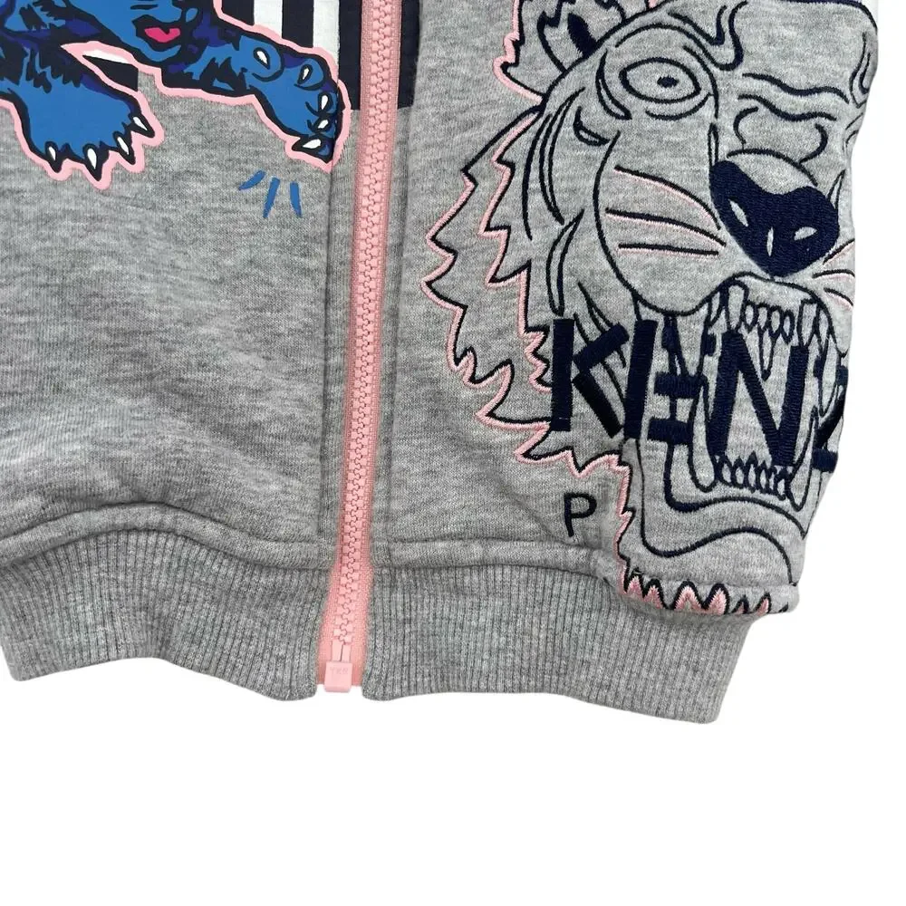 Kenzo Paris Kids Zip-Up‎ Jacket Sweatshirt Tiger Print Embroidered Gray Size 18M